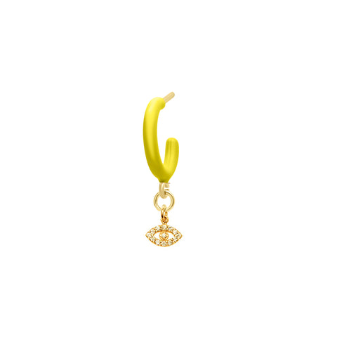 Lime Enamel Hoop with Evil Eye Single Earring - Gold Plated