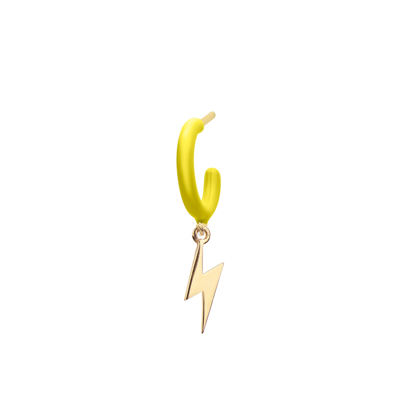 Lime Enamel Hoop with Lightning Single Earring - Gold Plated