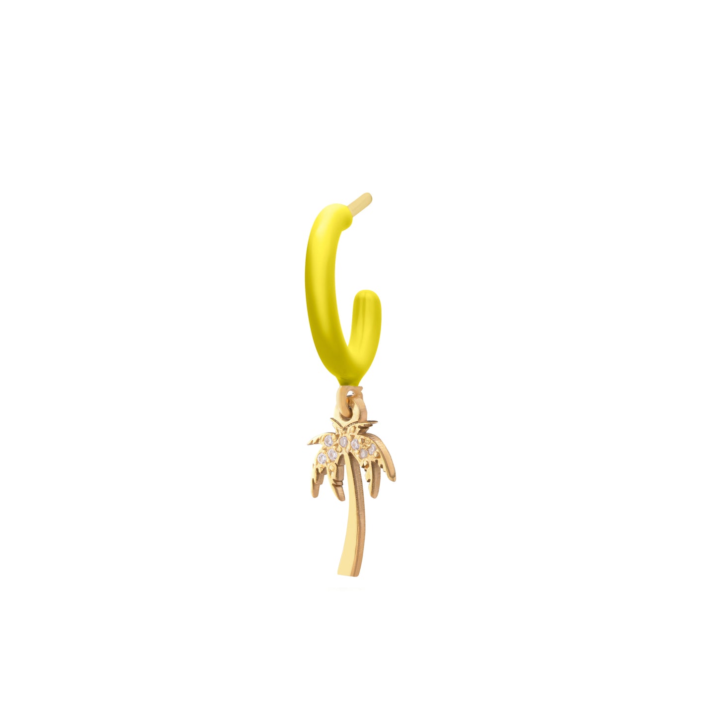 Lime Enamel Hoop with Palmtree Single Earring - Gold Plated