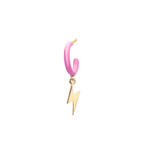 Pink Enamel Hoop with Lightning Single Earring - Gold Plated