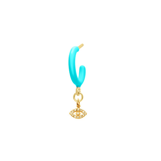 Turquoise Enamel Hoop with Evil Eye Single Earring - Gold Plated