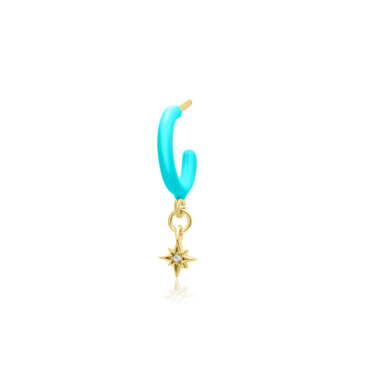 Turquoise Enamel Hoop with Star Single Earring - Gold Plated