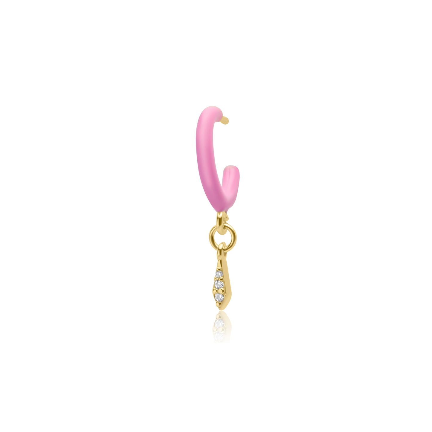 Pink Enamel Hoop with Chocolate Drops Single Earring - Gold Plated