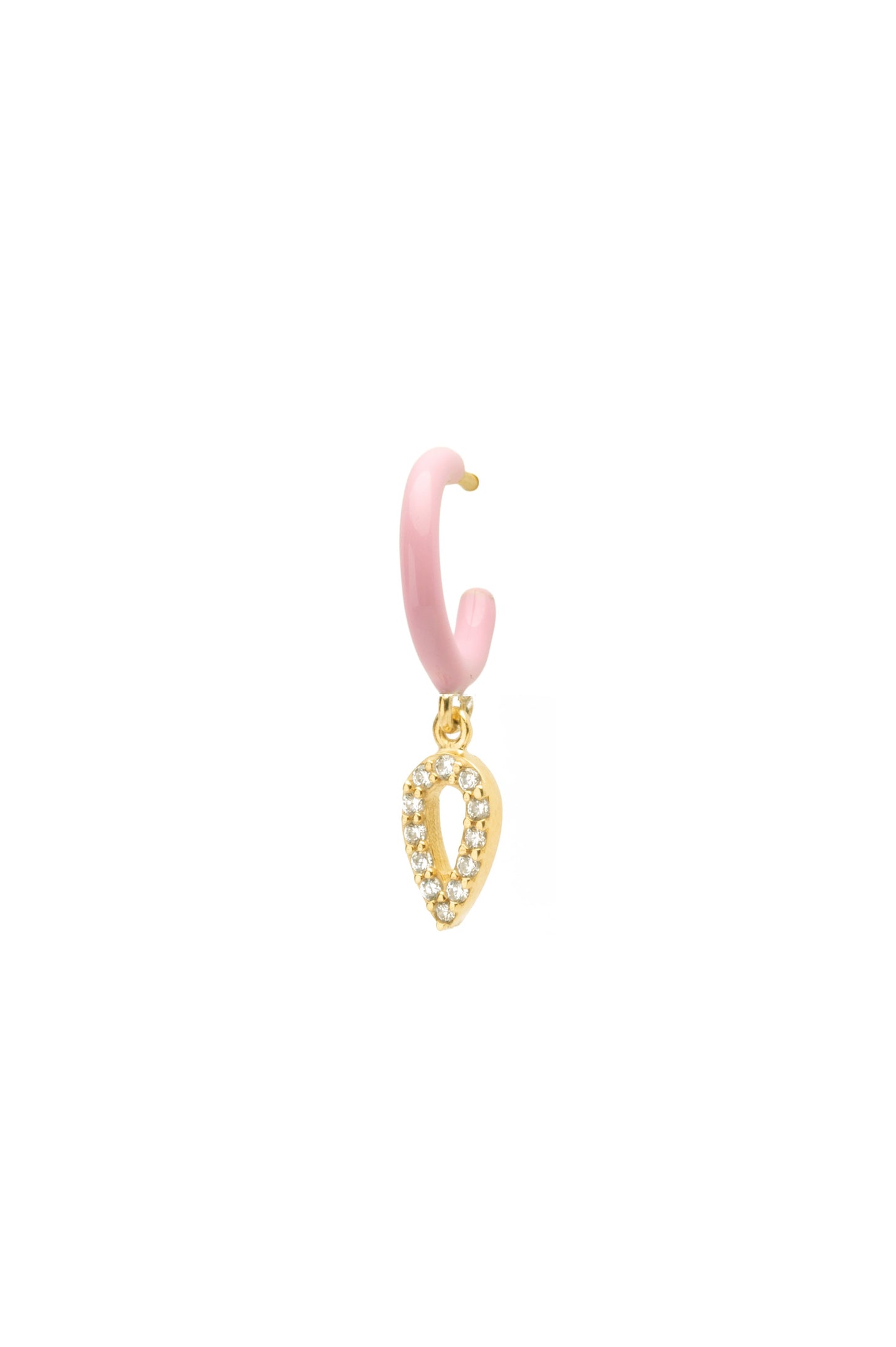 Pink Enamel Hoop with Tear Charm Single Earring - Gold Plated