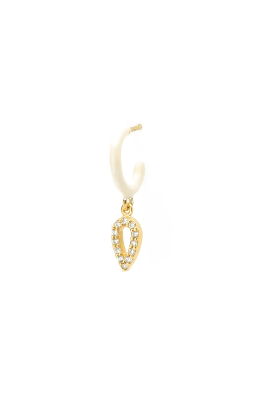 Ivory Enamel Hoop with Tear Charm Single Earring - Gold Plated