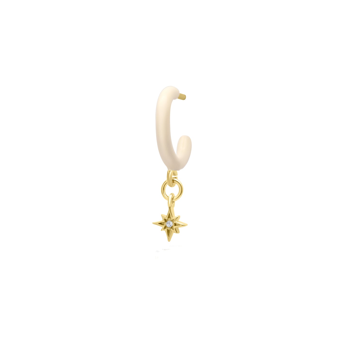 Ivory Enamel Hoop with Star Single Earring - Gold Plated