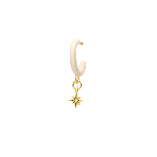 Ivory Enamel Hoop with Star Single Earring - Gold Plated