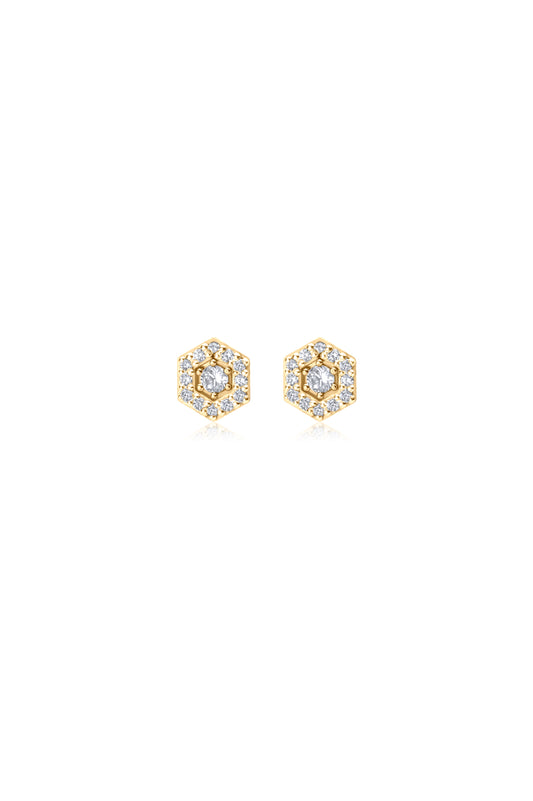 Two in One Stud Pair Earrings - Gold Plated