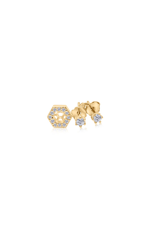 Two in One Stud Pair Earrings - Gold Plated