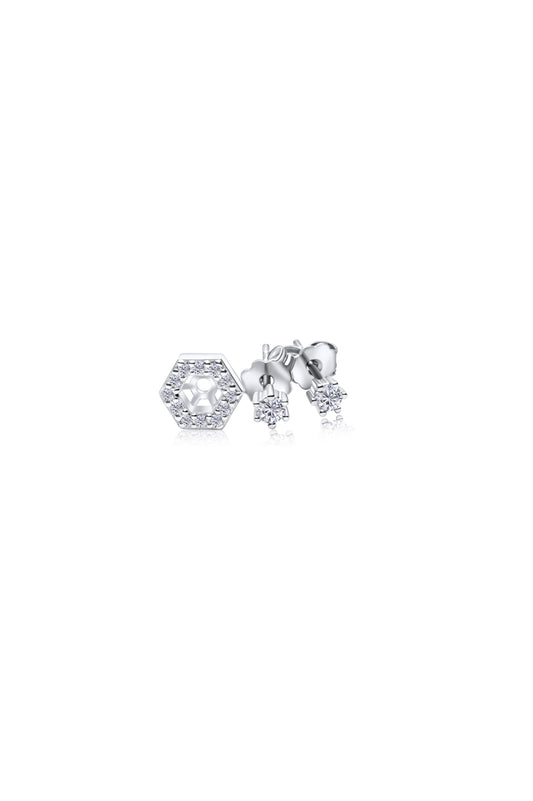 Two in One Stud Pair Earrings - Silver