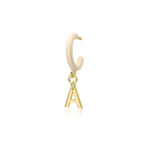 Ivory Enamel Hoop with Initial Single Earring - Gold Plated