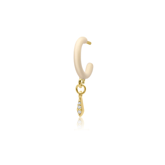 Ivory Enamel Hoop with Chocolate Drops Single Earring - Gold Plated