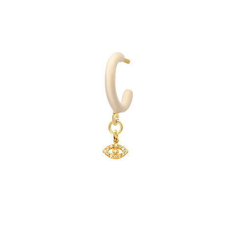 Ivory Enamel Hoop with Evil Eye Single Earring - Gold Plated