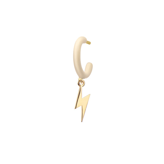 Ivory Enamel Hoop with Lightning Single Earring - Gold Plated