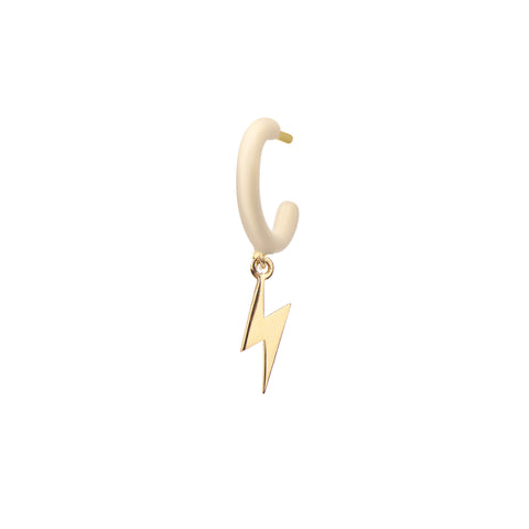 Ivory Enamel Hoop with Lightning Single Earring - Gold Plated