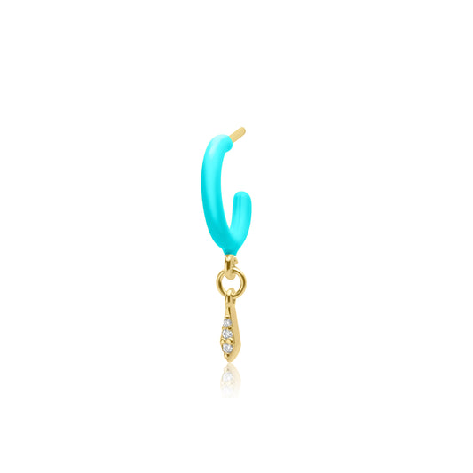 Turquoise Enamel Hoop with Chocolate Drops Single Earring - Gold Plated