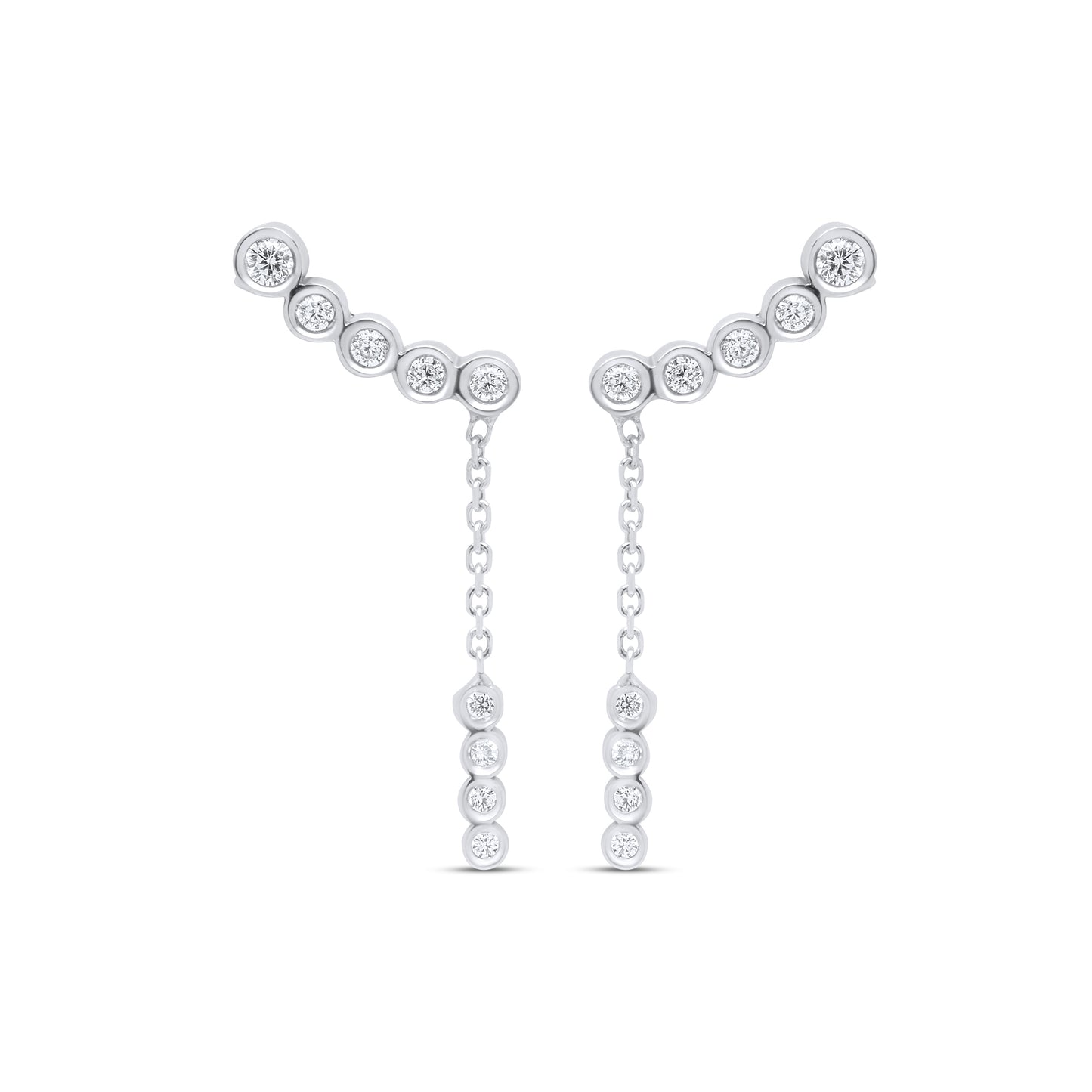 Smiley Stud with Chain 9k White Gold Earrings