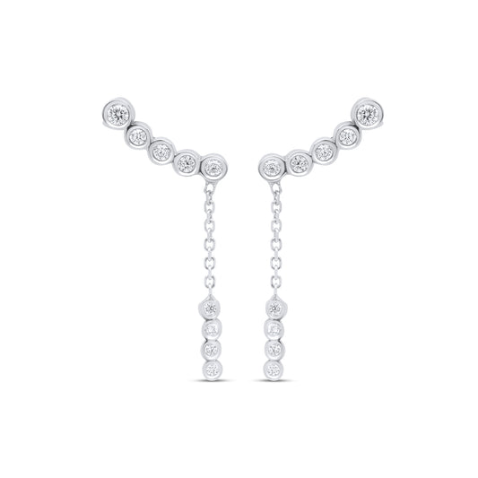 Smiley Stud with Chain 9k White Gold Earrings