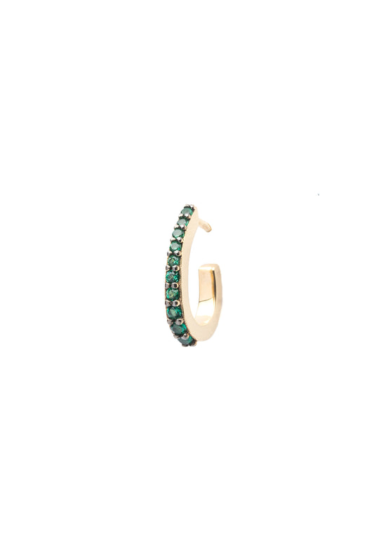 Oval Single Hoop Earring with Emerald zircon - Gold Plated