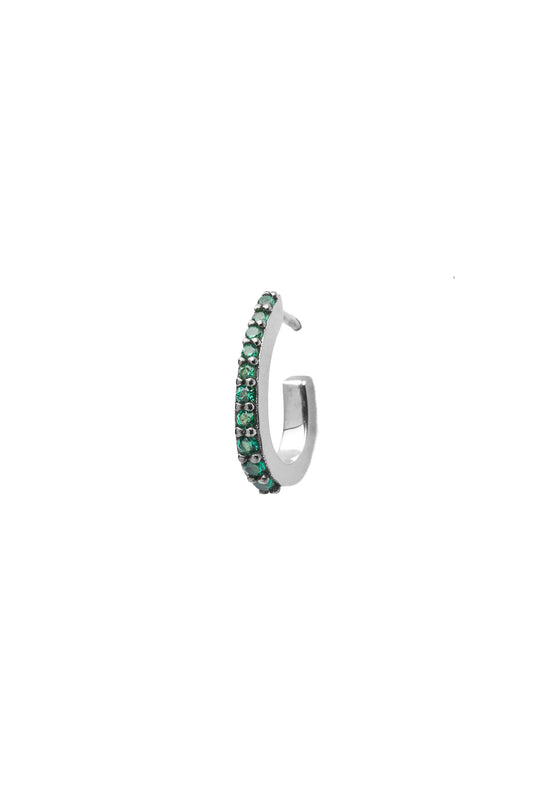 Oval Single Hoop Earring with Emerald zircon - Black Rhodium Plated