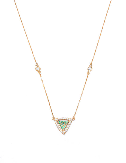 Emerald Pave Triangle Necklace - Gold Plated