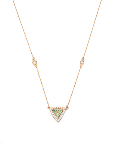 Emerald Pave Triangle Necklace - Gold Plated
