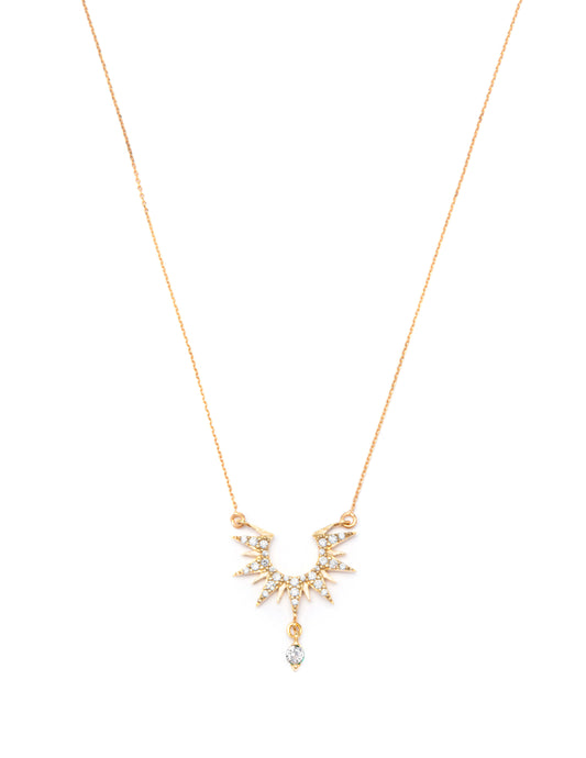 Sun Tie Necklace with white stone- Pink Gold plated