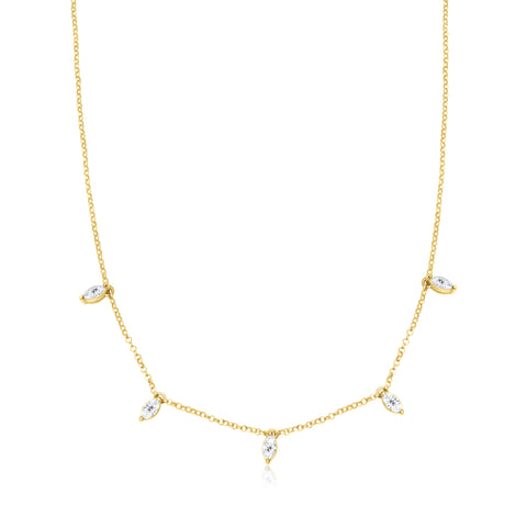 Necklace with naveta charms stones - Gold Plated
