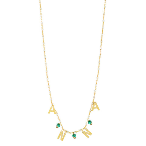 Custom Name necklace with emerald stone - Gold Plated
