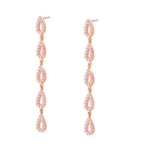 Tears Long Pair Earrings - Pink Gold Plated