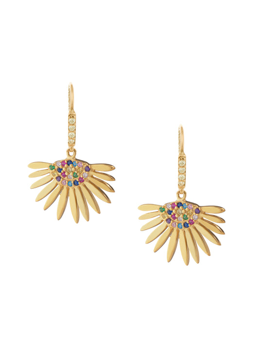 Half Rainbow Sunflower Pair Earrings - Gold Plated