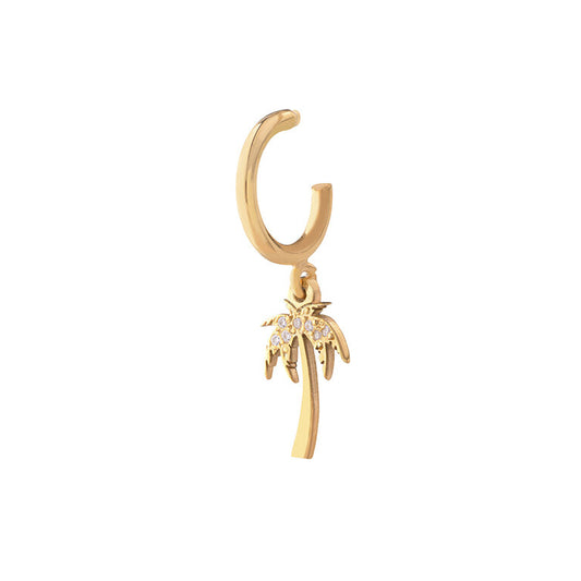 Palm Tree Single Hoop Earring - Gold Plated