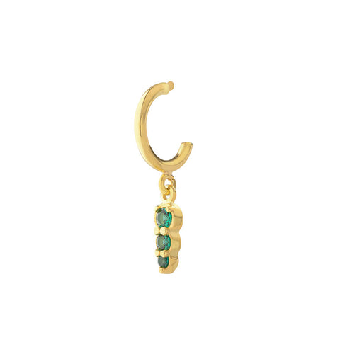 Three Stone Single Hoop with Emerald - Gold Plated