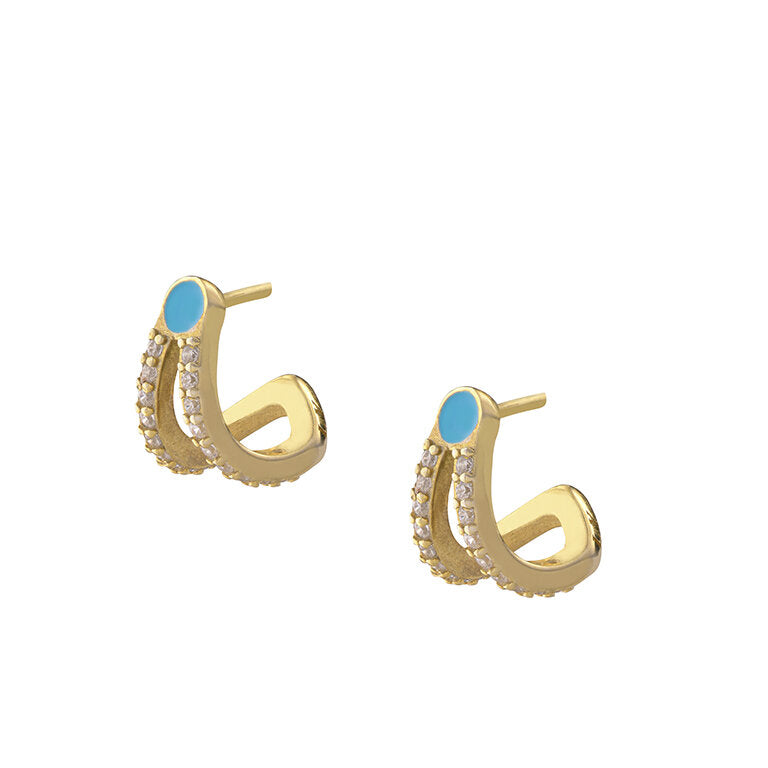Turquoise Double Hook Pair Earrings - Gold Plated