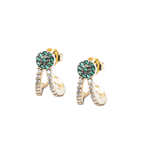Emerald Double Hook Pair Earrings - Gold Plated