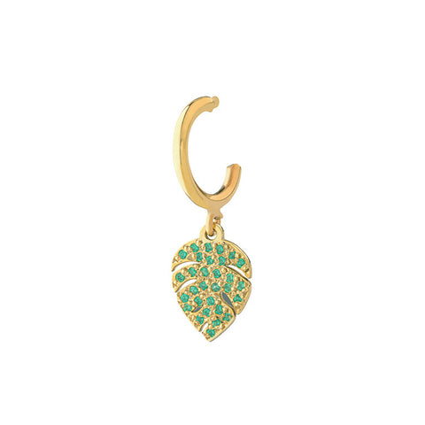 Leaf Hoop with Emerald Single Earring - Gold Plated