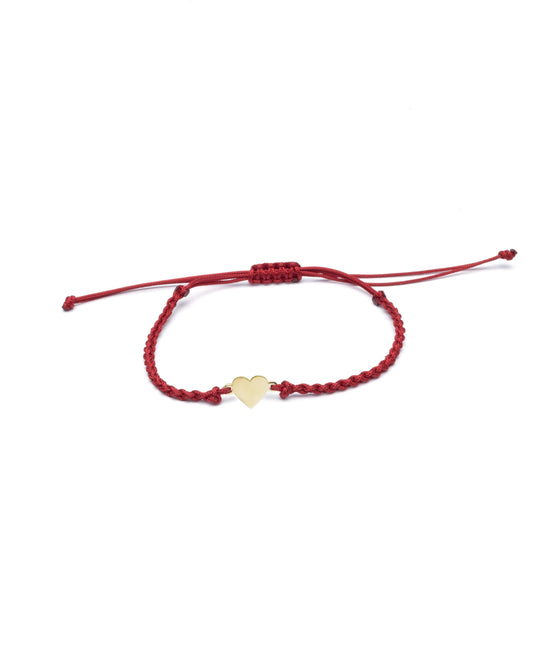 Heart Bracelet with red cord - Gold Plated