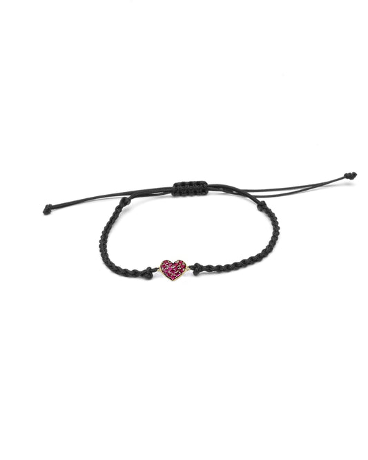 Ruby Pave Heart Bracelet- Gold Plated