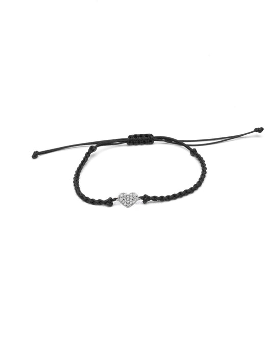 White Pave Heart Bracelet- Silver Rhodium Plated