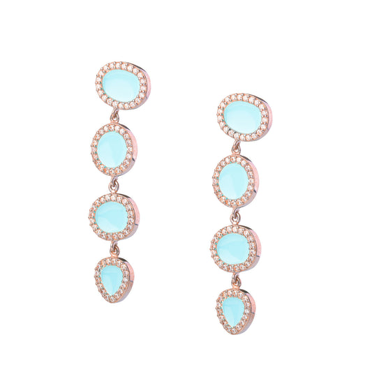 Turquoise Pebble Long Pair Earrings - Pink Gold Plated