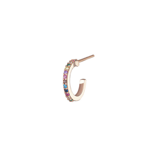 Rainbow Single Hoop Earrings - Pink Gold Plated