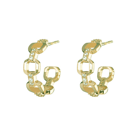 Chain Hoops Pair Earrings - Gold Plated - small size