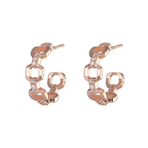 Chain Hoops Pair Earrings - Pink Gold Plated small size