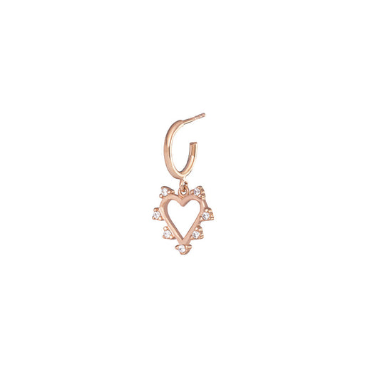 Heart Single Hoop Earring - Pink Gold Plated