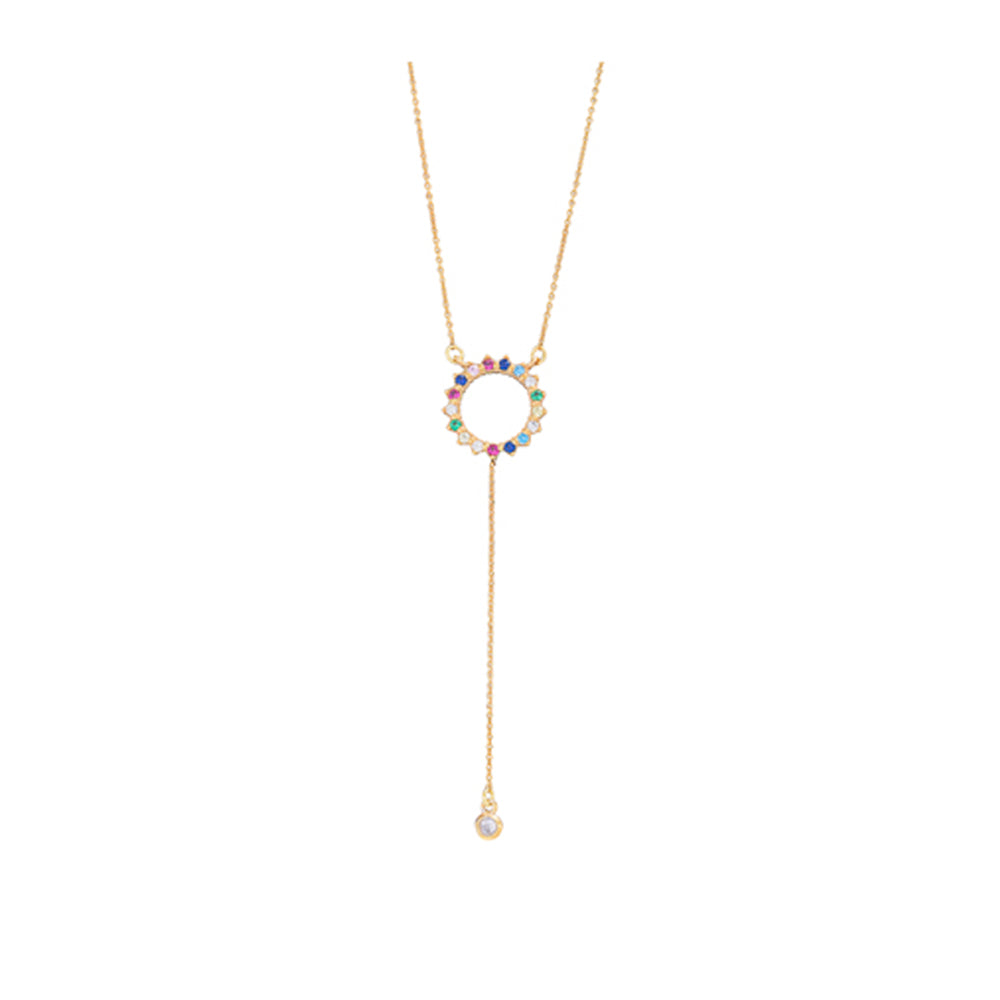 Rainbow Circle Tie Necklace - Pink gold plated