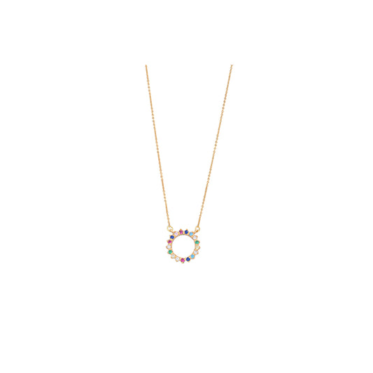 Rainbow Circle Necklace - Pink gold plated