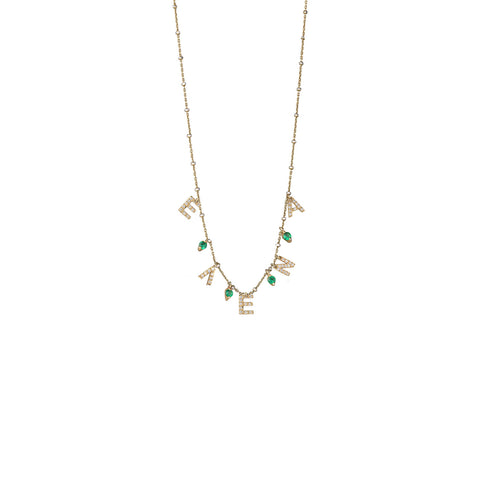 Custom Name necklace with emerald stone - Gold Plated