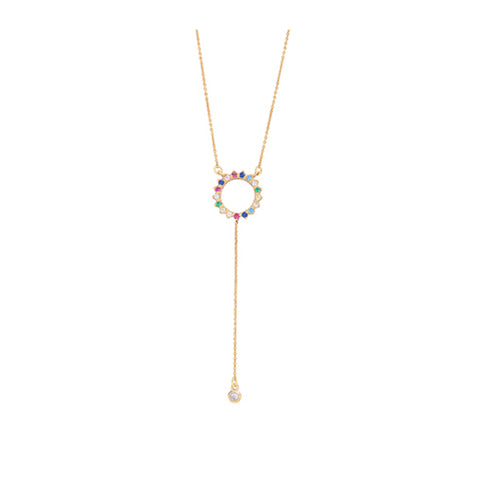 Rainbow Circle Tie Necklace - Pink gold plated
