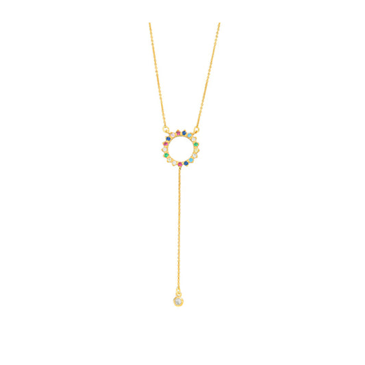 Rainbow Circle Lariat Necklace - Gold plated