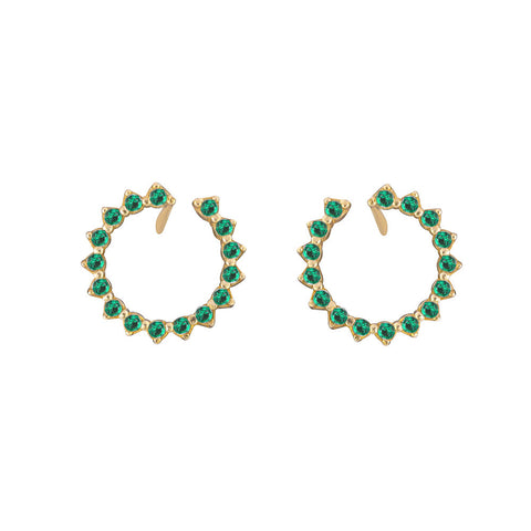 Emerald Circle Pair Earrings  - Gold Plated